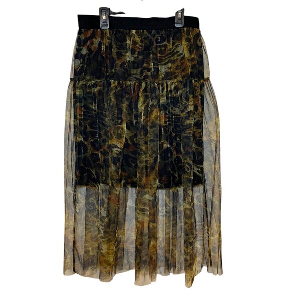 DKNY Brown Animal Print Mesh Tulle Skirt Midi Elastic Waist: XL - Picture 3 of 9